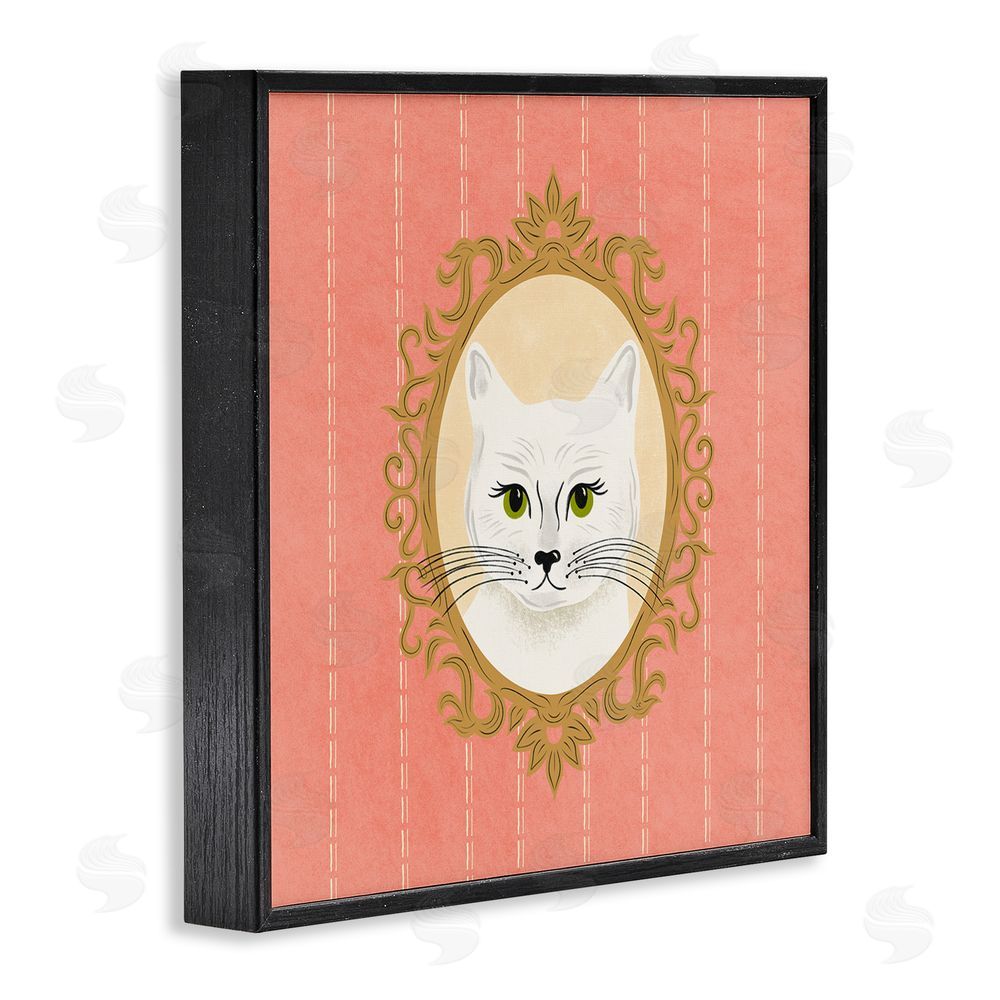 Carrie Cantwell White Cat Portrait Black Framed Giclee Wall Art Print