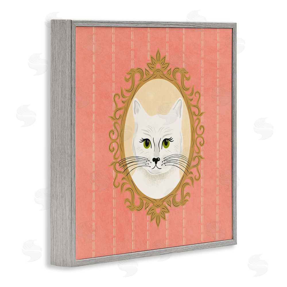 Carrie Cantwell White Cat Portrait Gray Framed Giclee Wall Art Print