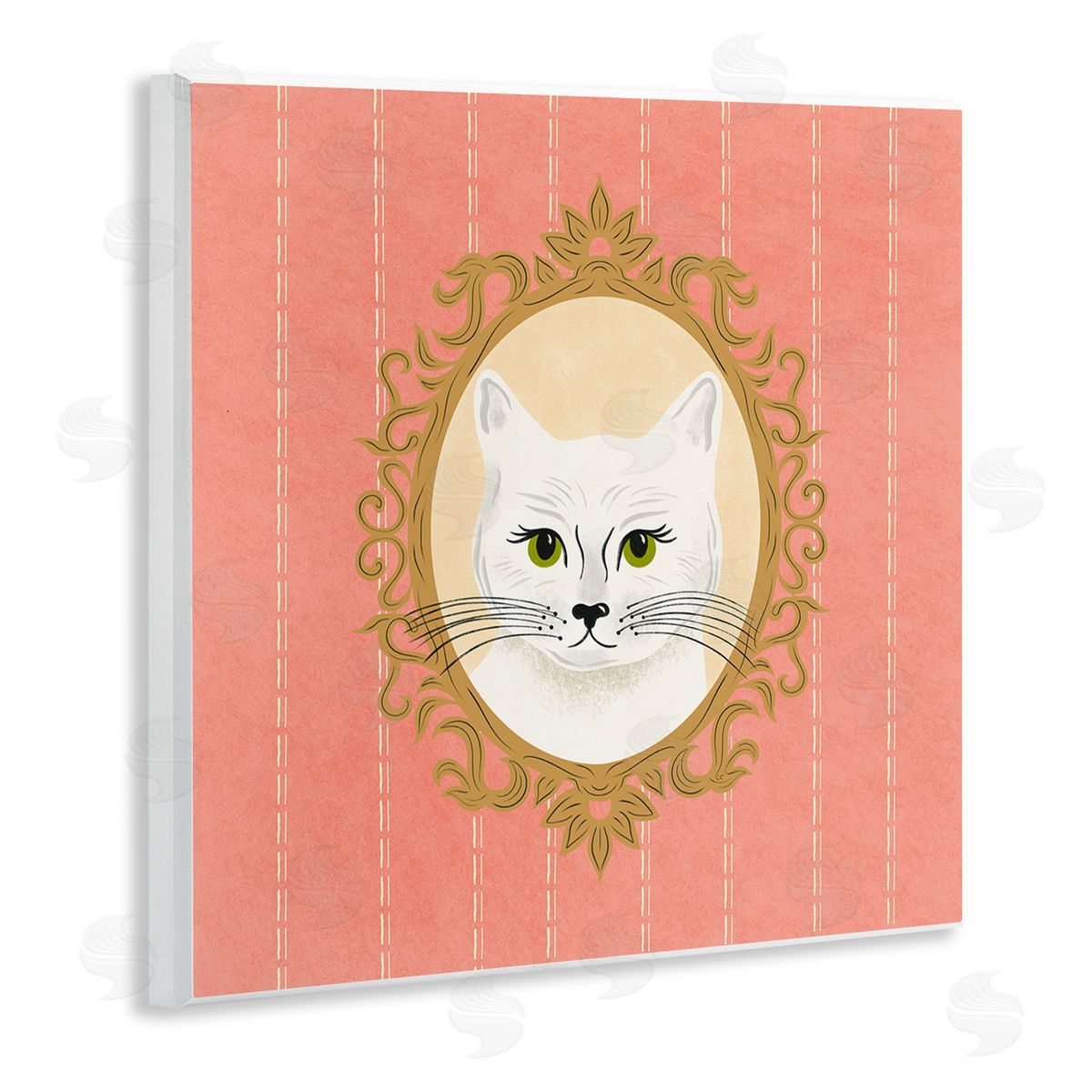 Carrie Cantwell White Cat Portrait Wooden Wall Plaque Art Print