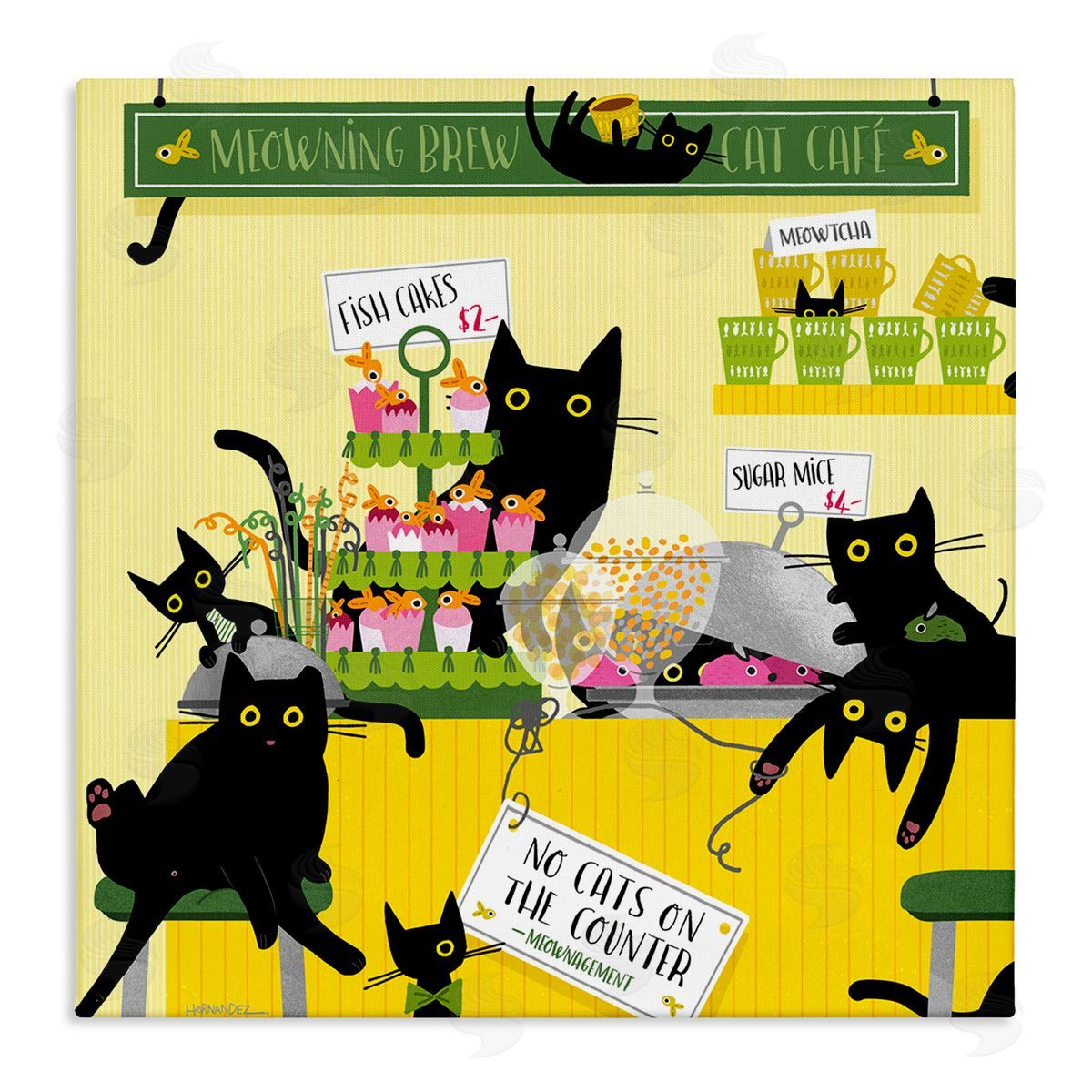 Leeza Hernandez Silly Cat Café Bakery Canvas Wall Art Print