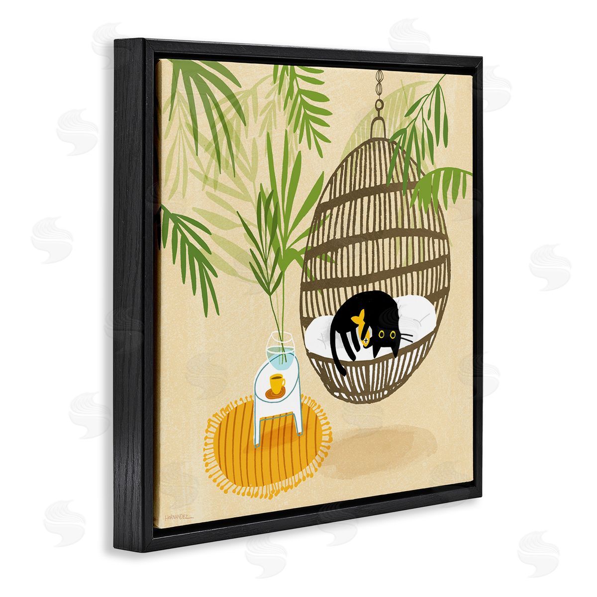 Leeza Hernandez Sleepy Cats on Porch Swing Black Floating Frame Canvas Wall Art Print