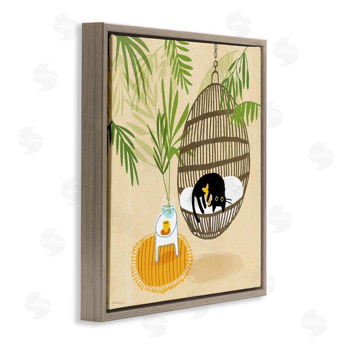 Leeza Hernandez Sleepy Cats on Porch Swing Brown Floating Frame Canvas Wall Art Print