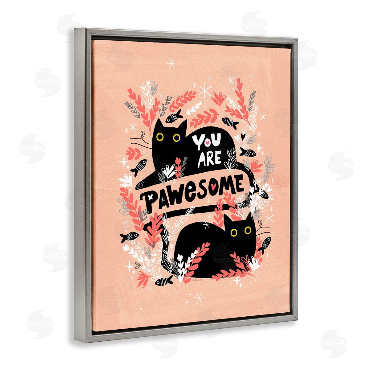 Leeza Hernandez You Are Pawesome Cats Gray Floating Frame Canvas Wall Art Print