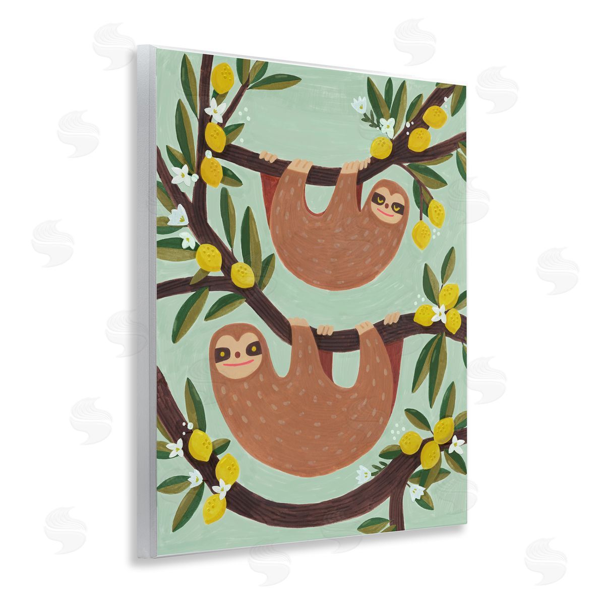 Sloths on Lemon Tree Branches Wood Plaque Wall Art, Home Decor by Irene Chan