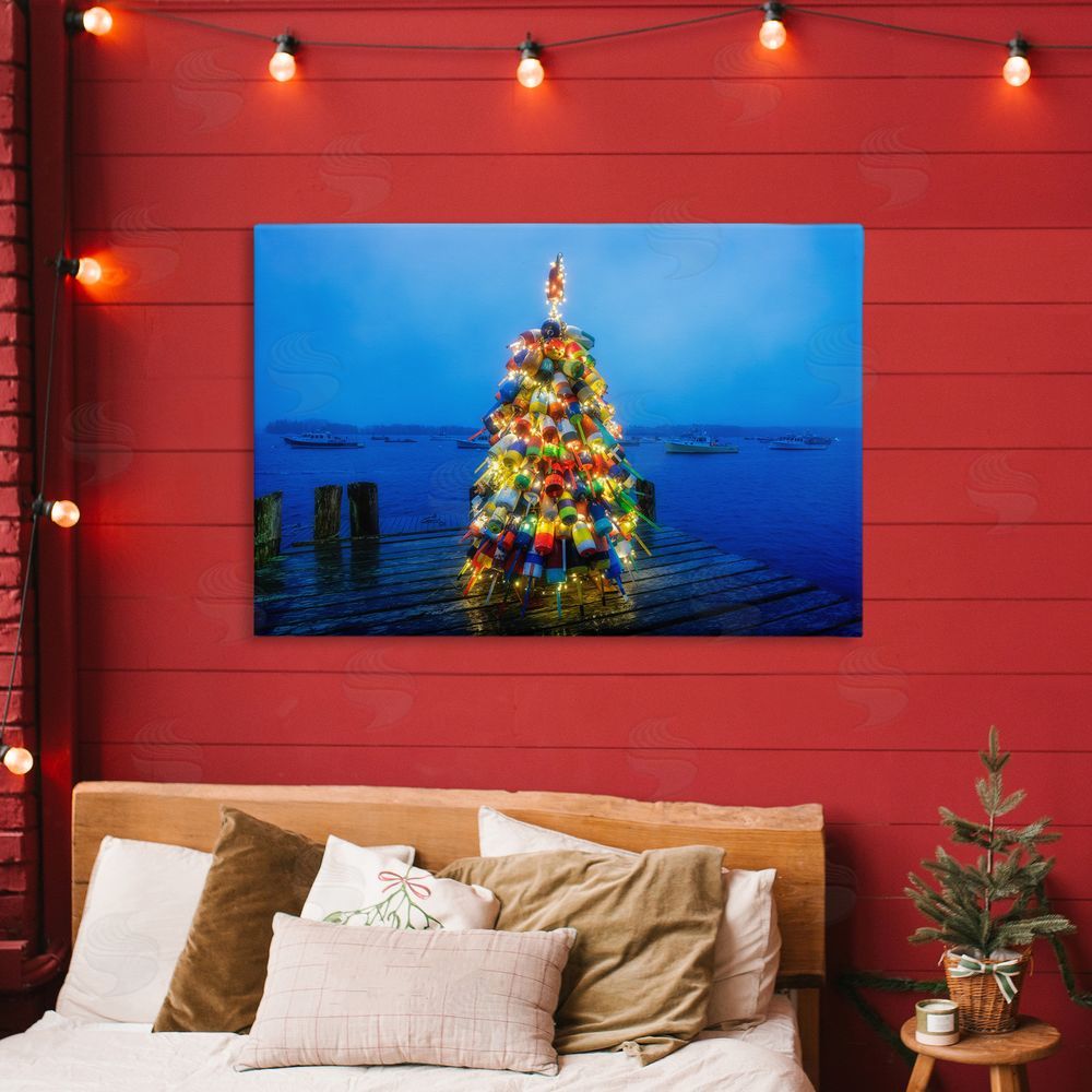Rick Berk Lit Bouys Christmas Tree Canvas Wall Art Print in Room