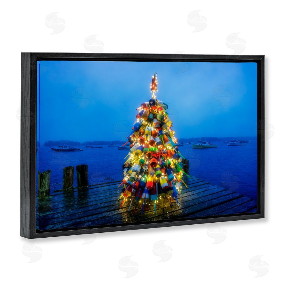 Rick Berk Lit Bouys Christmas Tree Black Floating Frame Canvas Wall Art Print