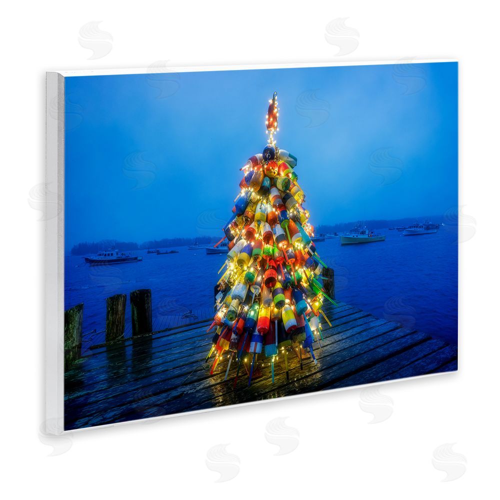 Rick Berk Lit Bouys Christmas Tree Wooden Wall Plaque Art Print