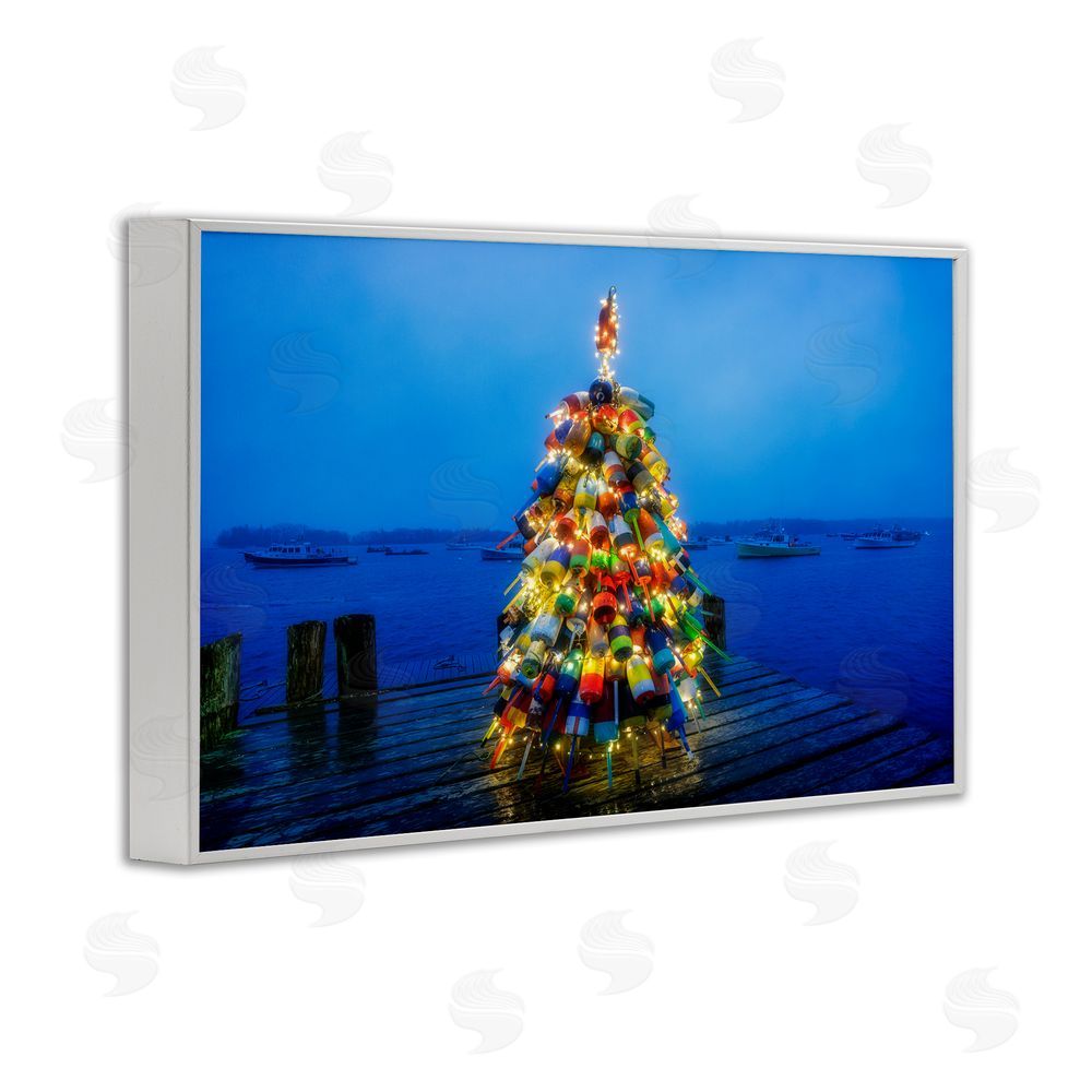 Rick Berk Lit Bouys Christmas Tree White Framed Giclee Wall Art Print
