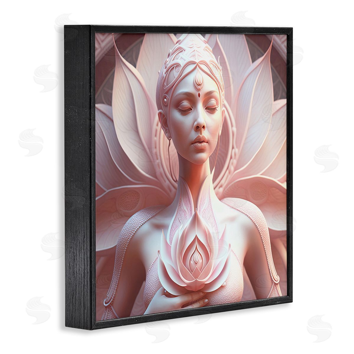 Spiritual Lotus Woman Statue Black Frame Print Wall Art, Home Decor by Shambhala Light Visionary Art