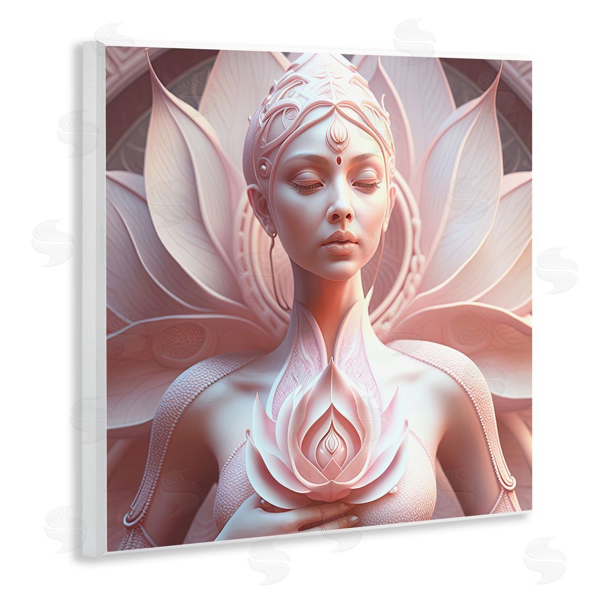 Spiritual Lotus Woman Statue Wood Plaque Wall Art, Home Decor by Shambhala Light Visionary Art