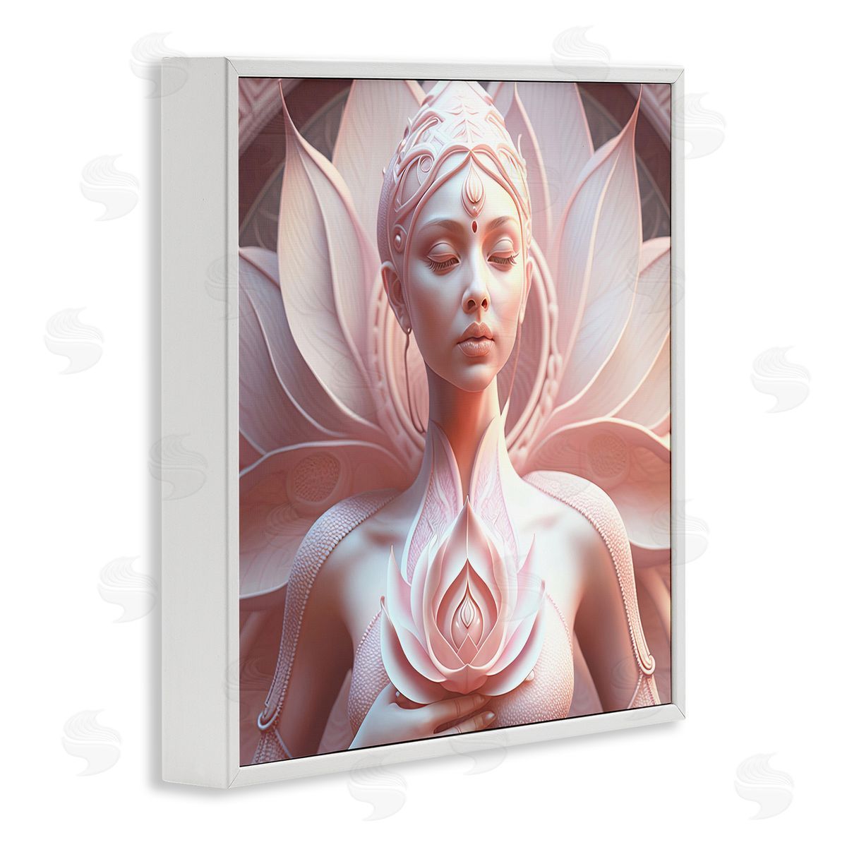 Spiritual Lotus Woman Statue White Frame Print Wall Art, Home Decor by Shambhala Light Visionary Art