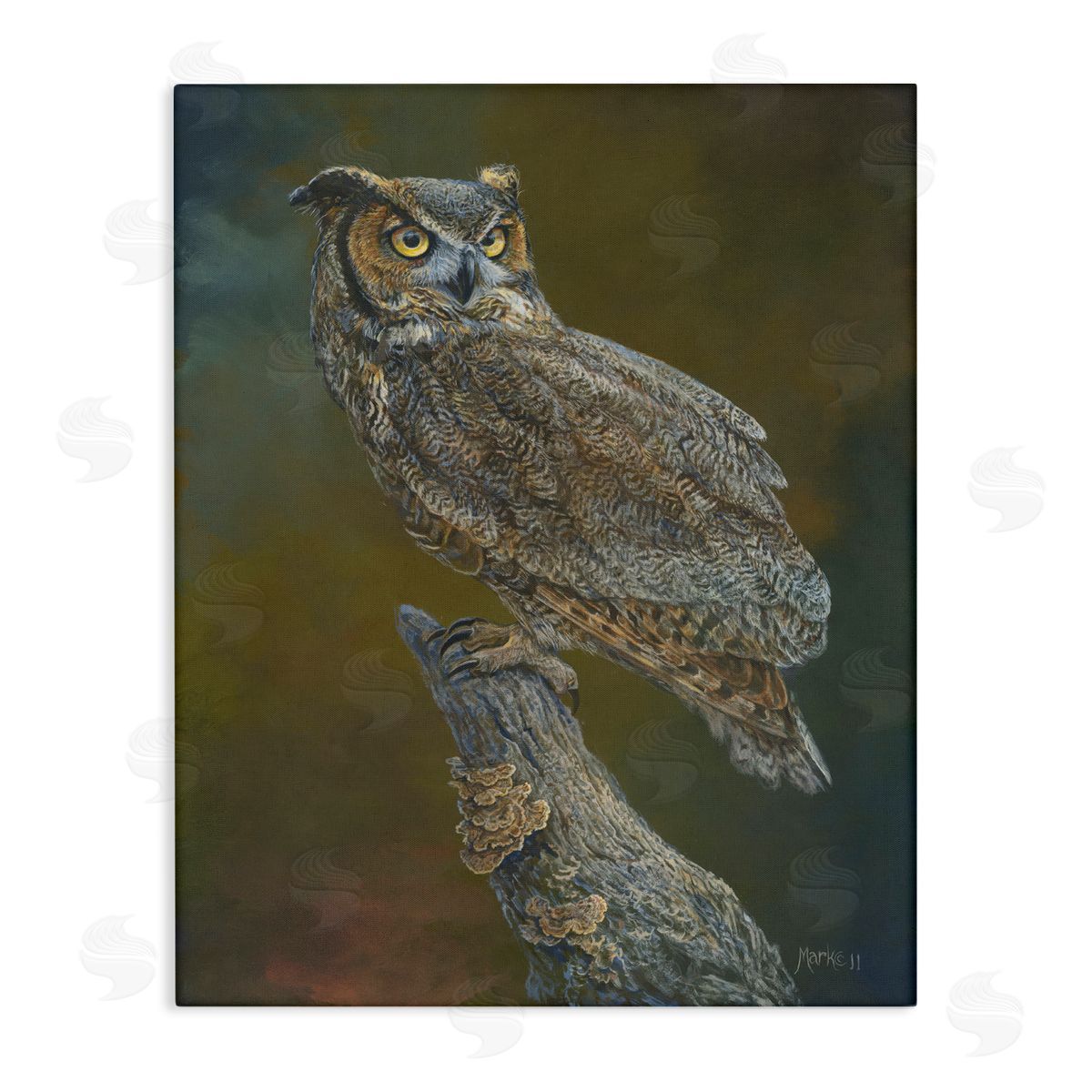 Laura Mark-Finberg Great Horned Owl on Branch Canvas Wall Art Print