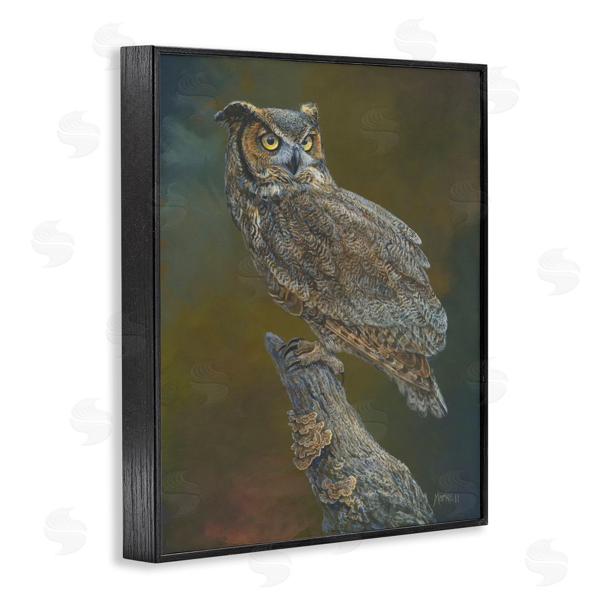 Laura Mark-Finberg Great Horned Owl on Branch Black Framed Giclee Wall Art Print