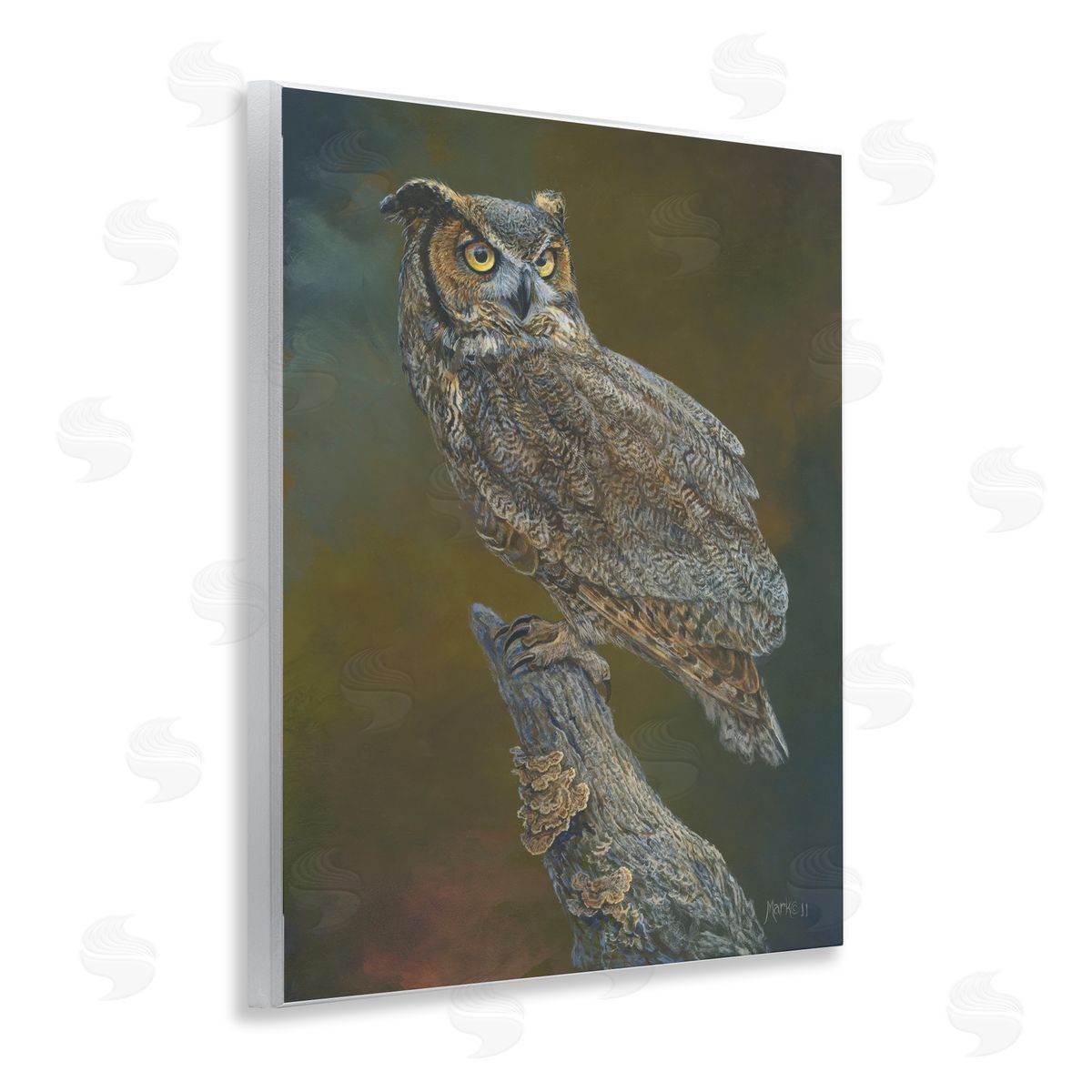 Laura Mark-Finberg Great Horned Owl on Branch Wooden Wall Plaque Art Print