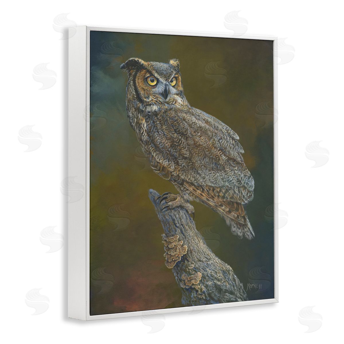 Laura Mark-Finberg Great Horned Owl on Branch White Framed Giclee Wall Art Print