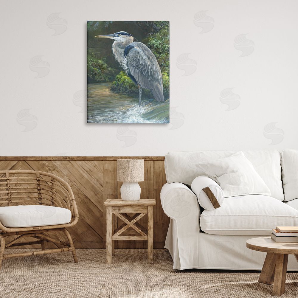 Laura Mark-Finberg Blue Heron at Water's Edge Canvas Wall Art Print in Room