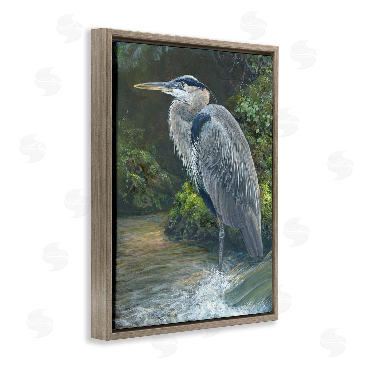 Laura Mark-Finberg Blue Heron at Water's Edge Brown Floating Frame Canvas Wall Art Print