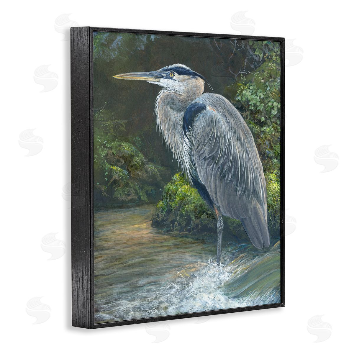 Laura Mark-Finberg Blue Heron at Water's Edge Black Framed Giclee Wall Art Print