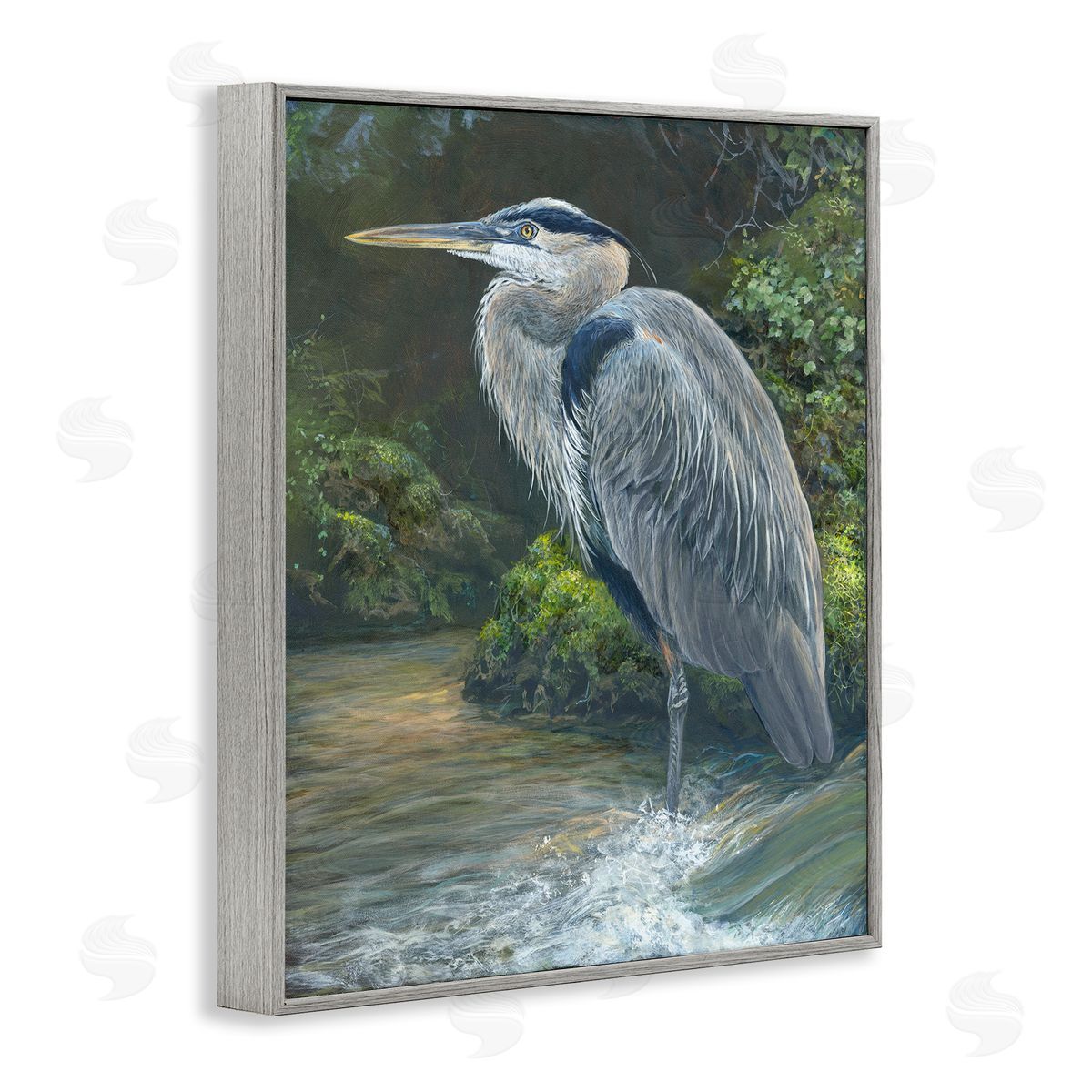Laura Mark-Finberg Blue Heron at Water's Edge Gray Framed Giclee Wall Art Print
