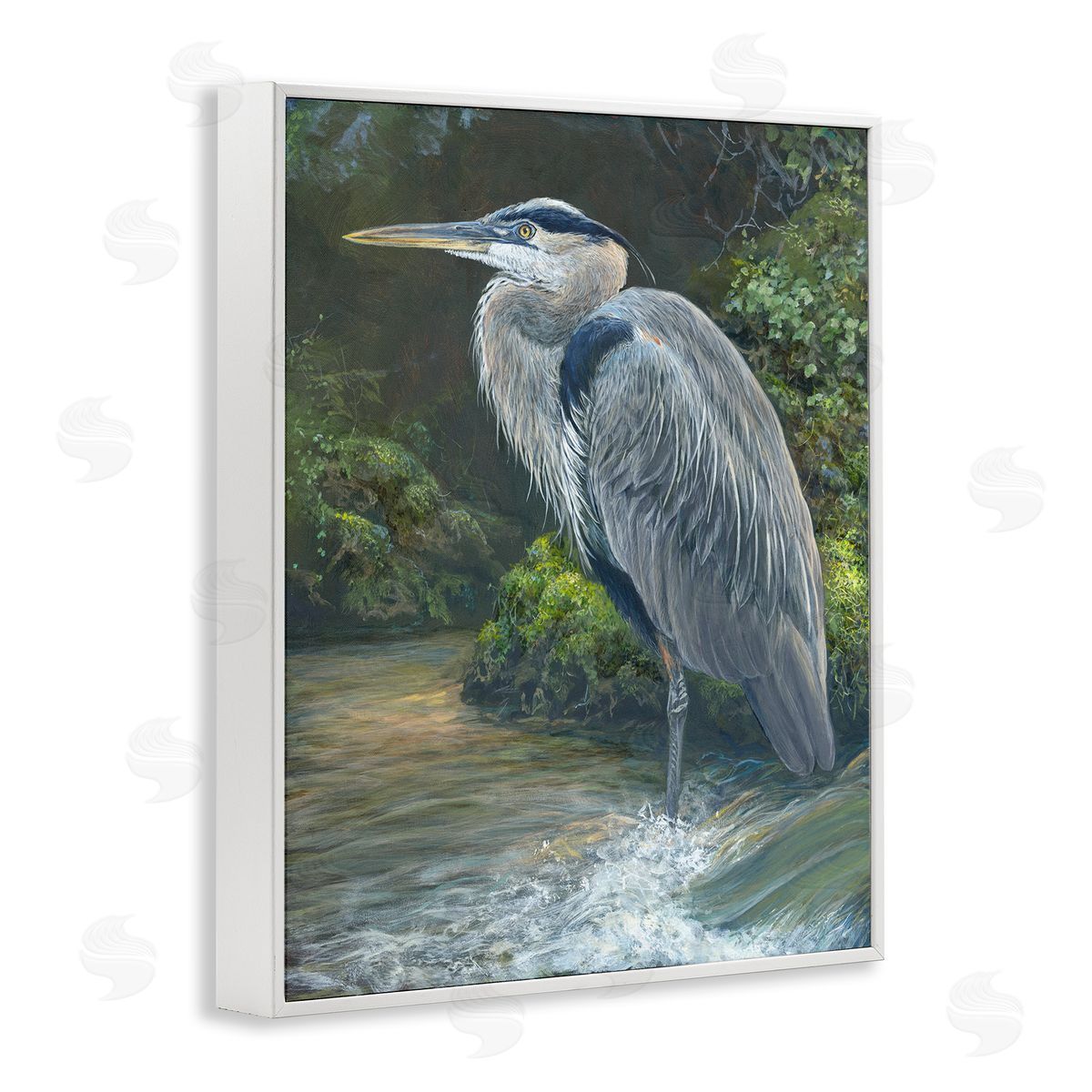 Laura Mark-Finberg Blue Heron at Water's Edge White Framed Giclee Wall Art Print