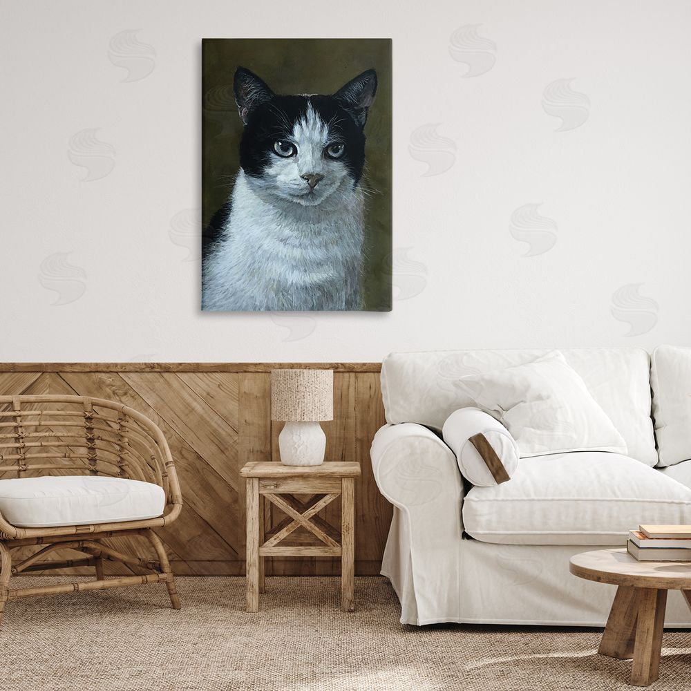 Laura Mark-Finberg Black & White Cat Angst Canvas Wall Art Print in Room