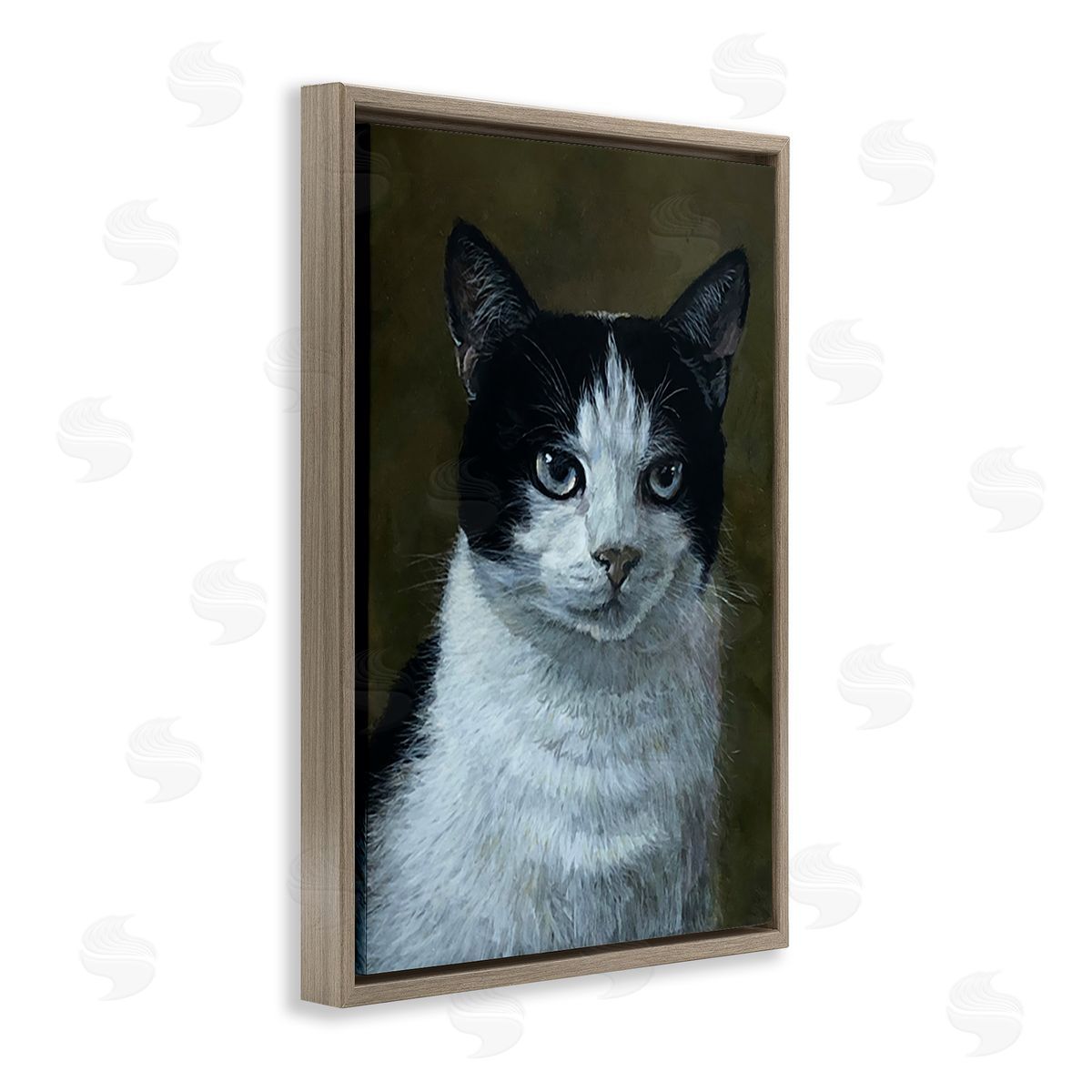 Laura Mark-Finberg Black & White Cat Angst Brown Floating Frame Canvas Wall Art Print