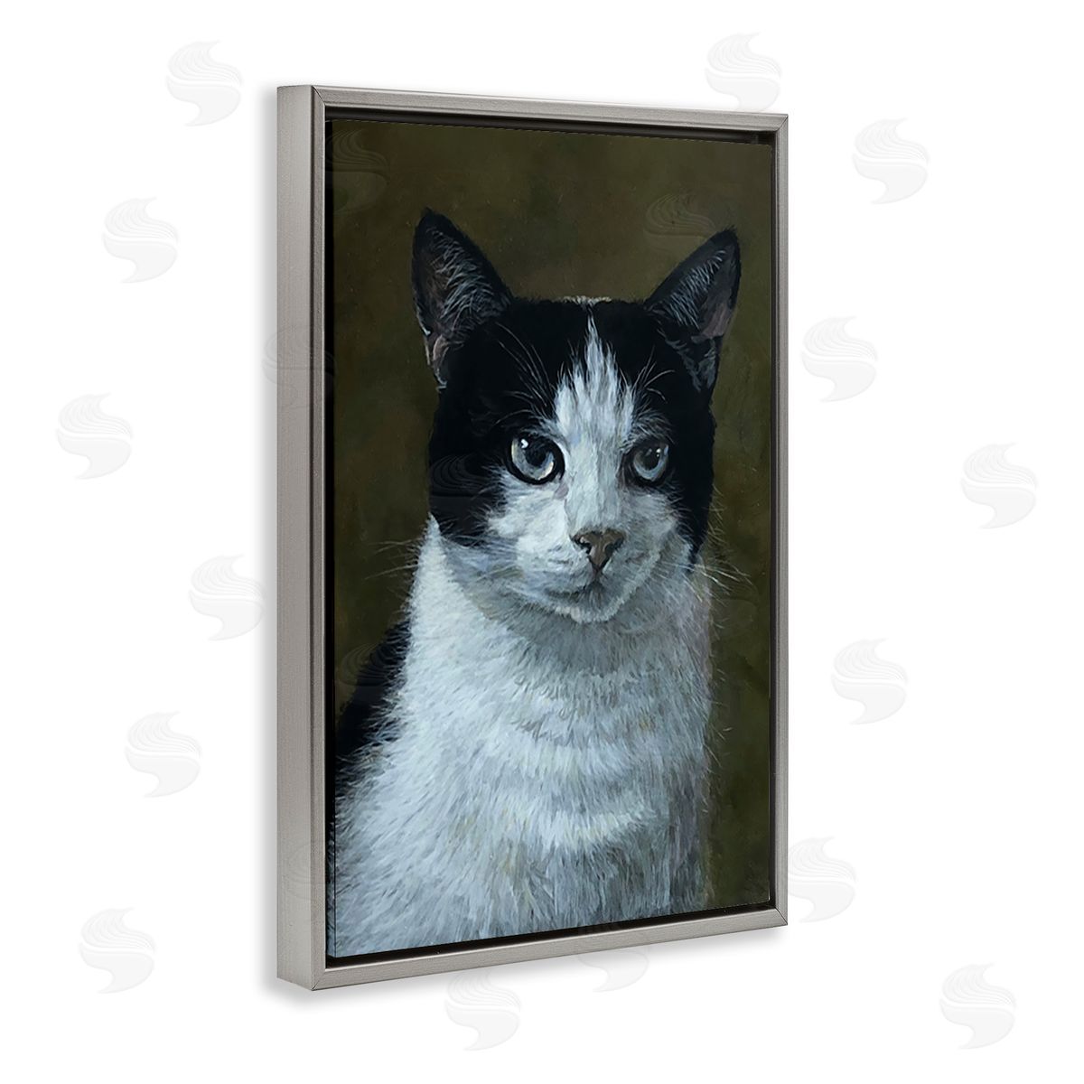 Laura Mark-Finberg Black & White Cat Angst Gray Floating Frame Canvas Wall Art Print