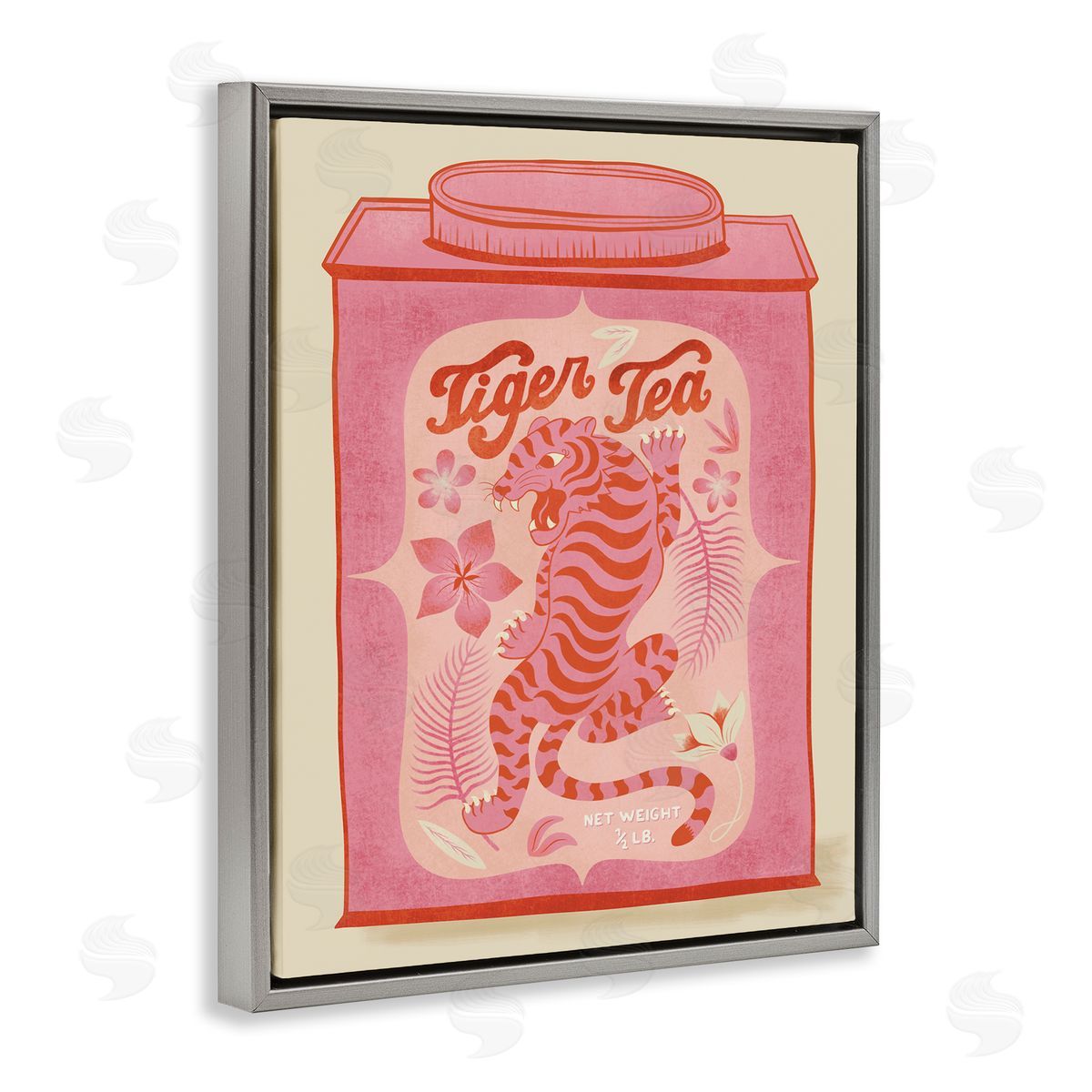Carrie Cantwell Tiger Tea Tropical Tin Gray Floating Frame Canvas Wall Art Print