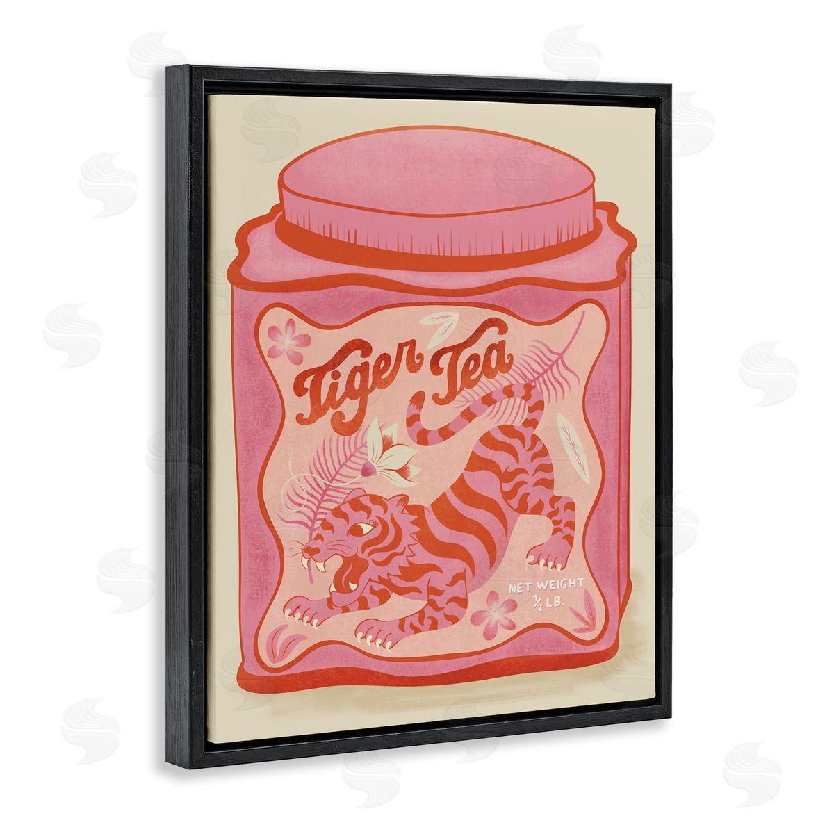 Carrie Cantwell Tiger Tea Traditional Style Black Floating Frame Canvas Wall Art Print