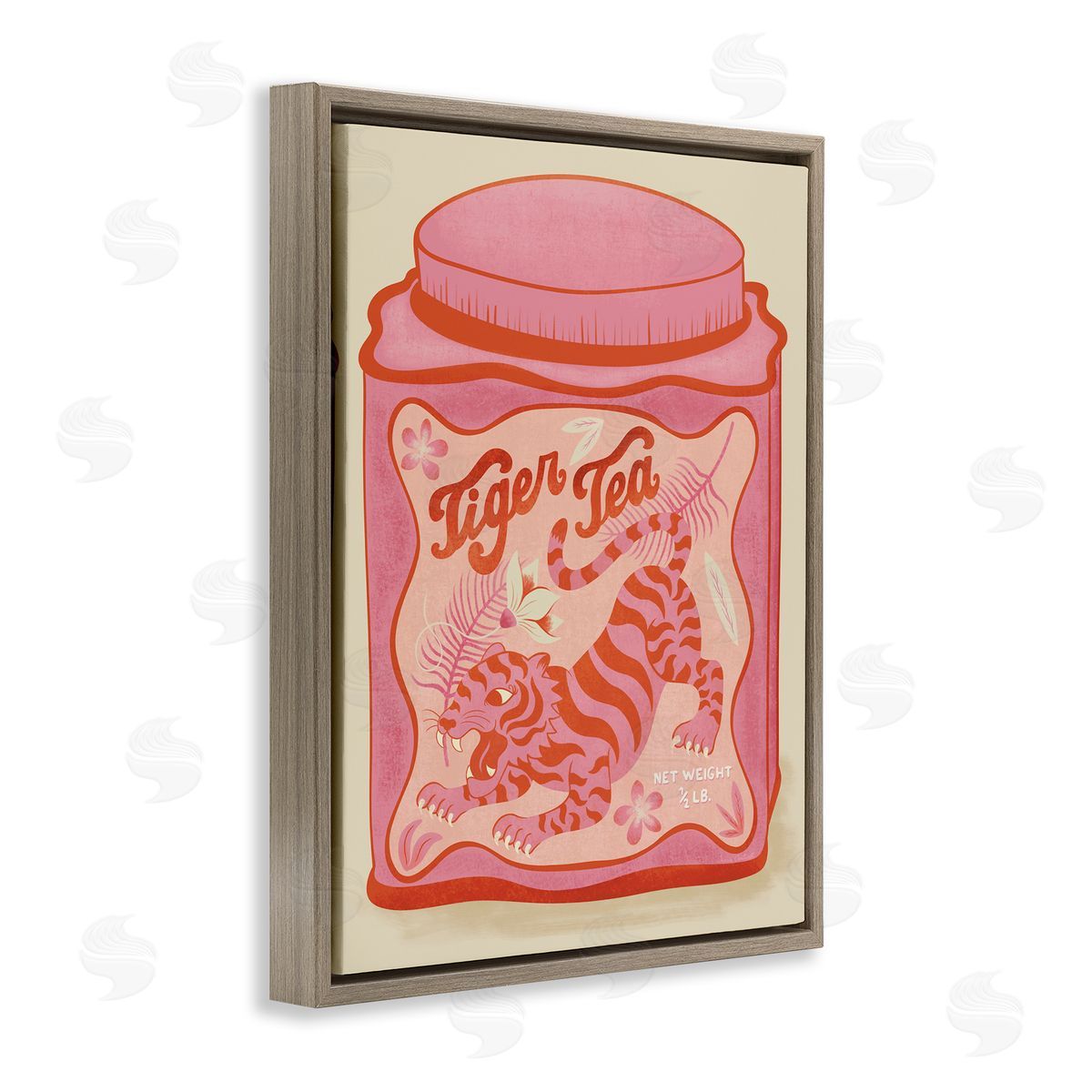 Carrie Cantwell Tiger Tea Traditional Style Brown Floating Frame Canvas Wall Art Print