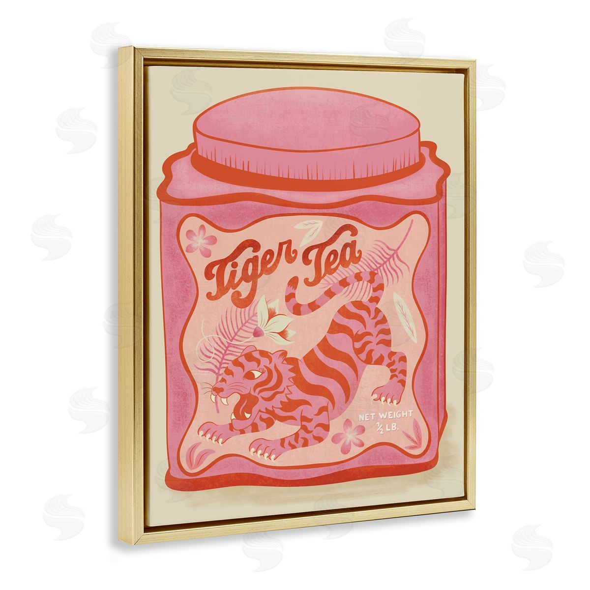 Carrie Cantwell Tiger Tea Traditional Style Gold Floating Frame Canvas Wall Art Print