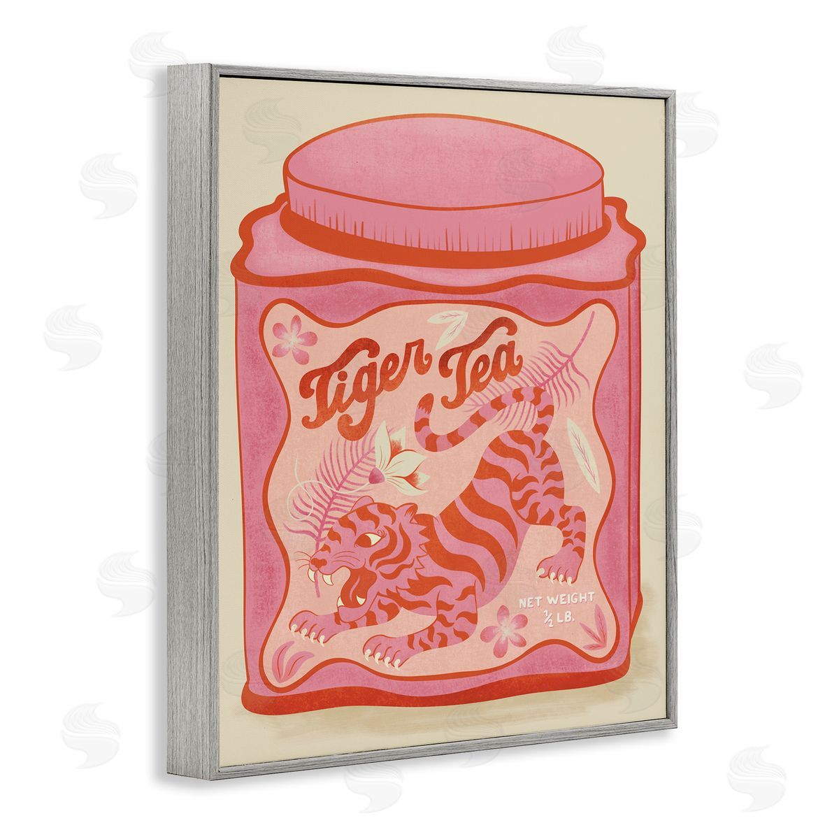 Carrie Cantwell Tiger Tea Traditional Style Gray Framed Giclee Wall Art Print