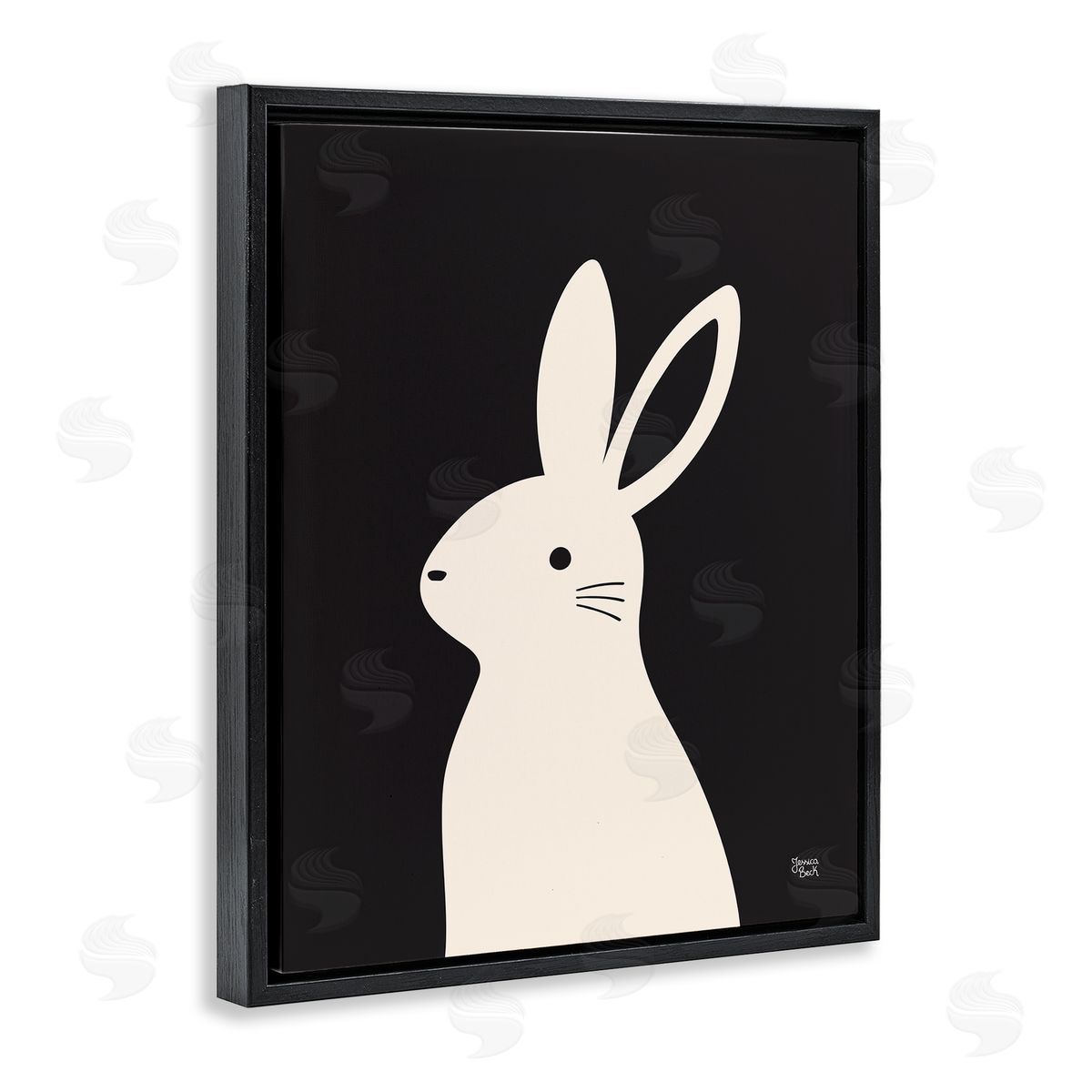 Simple White Bunny Black Floating Frame Canvas Wall Art, Home Decor by Jessica Beck
