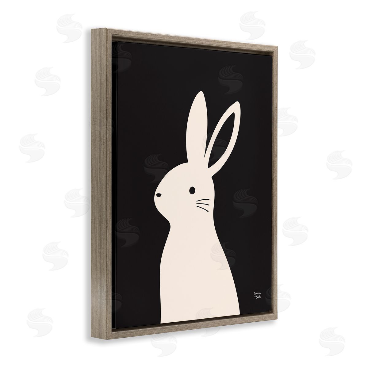 Simple White Bunny Brown Floating Frame Canvas Wall Art, Home Decor by Jessica Beck