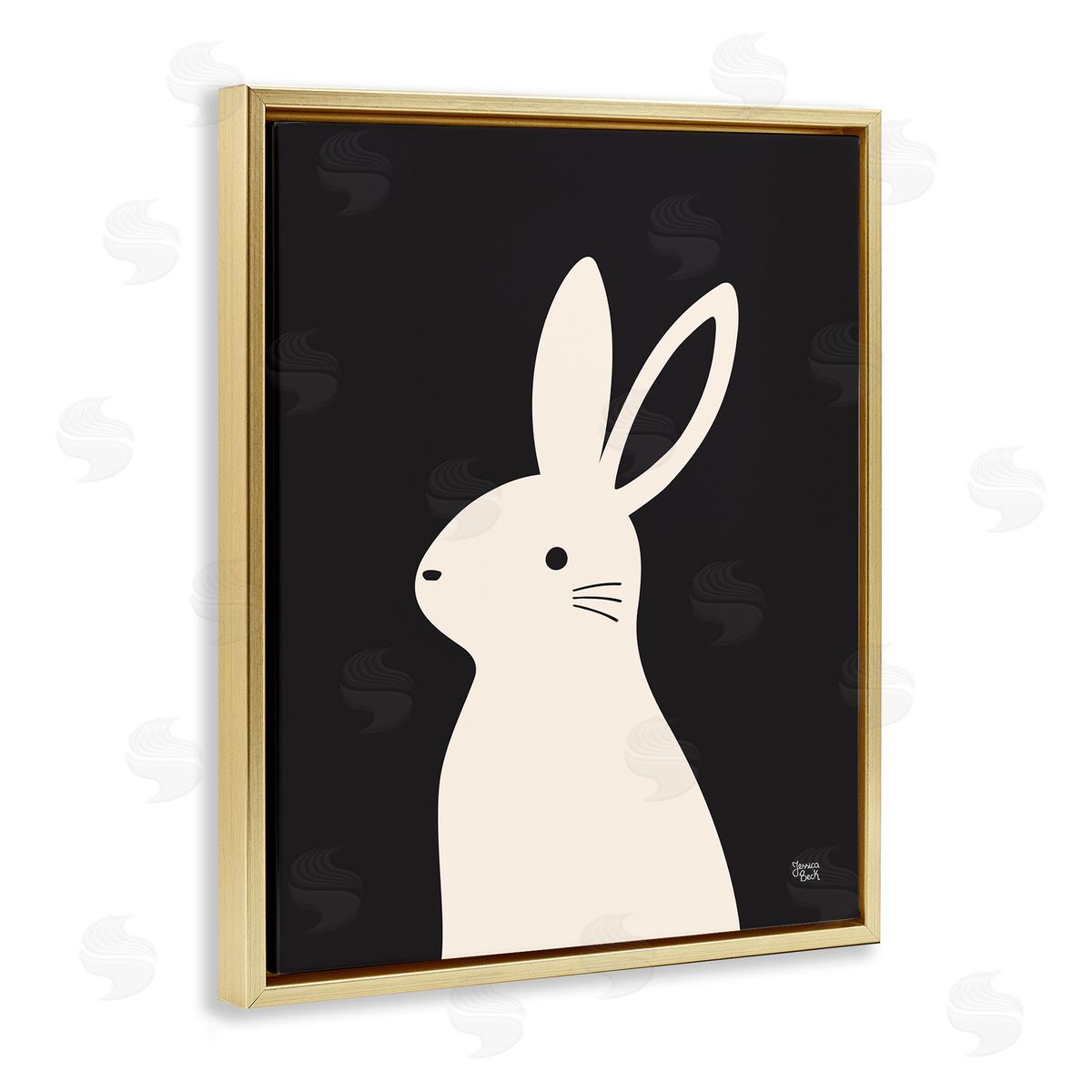Simple White Bunny Gold Floating Frame Canvas Wall Art, Home Decor by Jessica Beck
