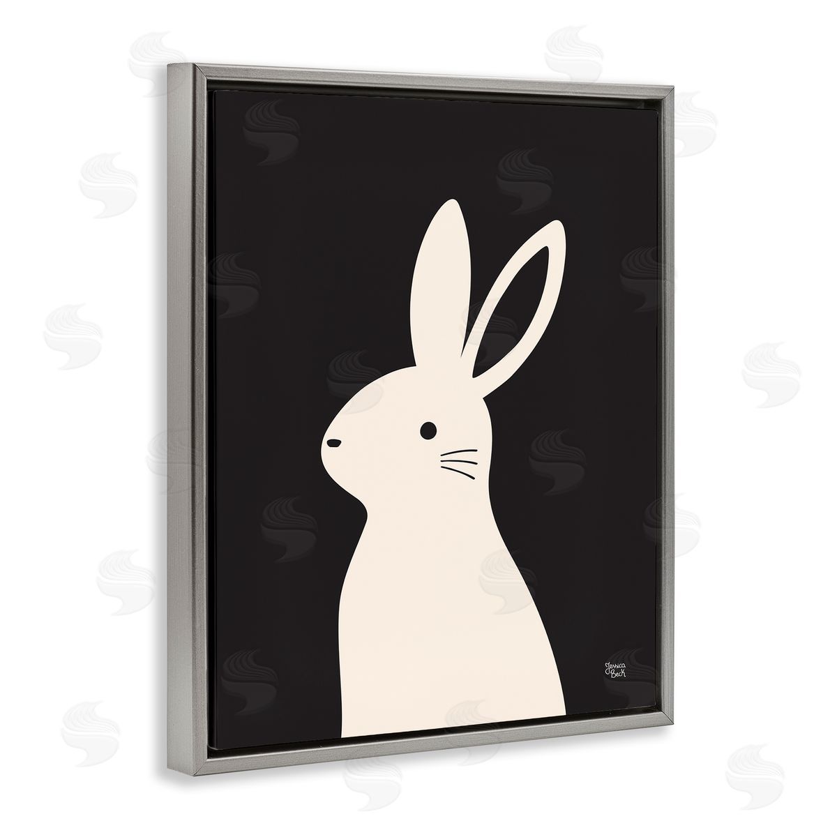 Simple White Bunny Grey Floating Frame Canvas Wall Art, Home Decor by Jessica Beck