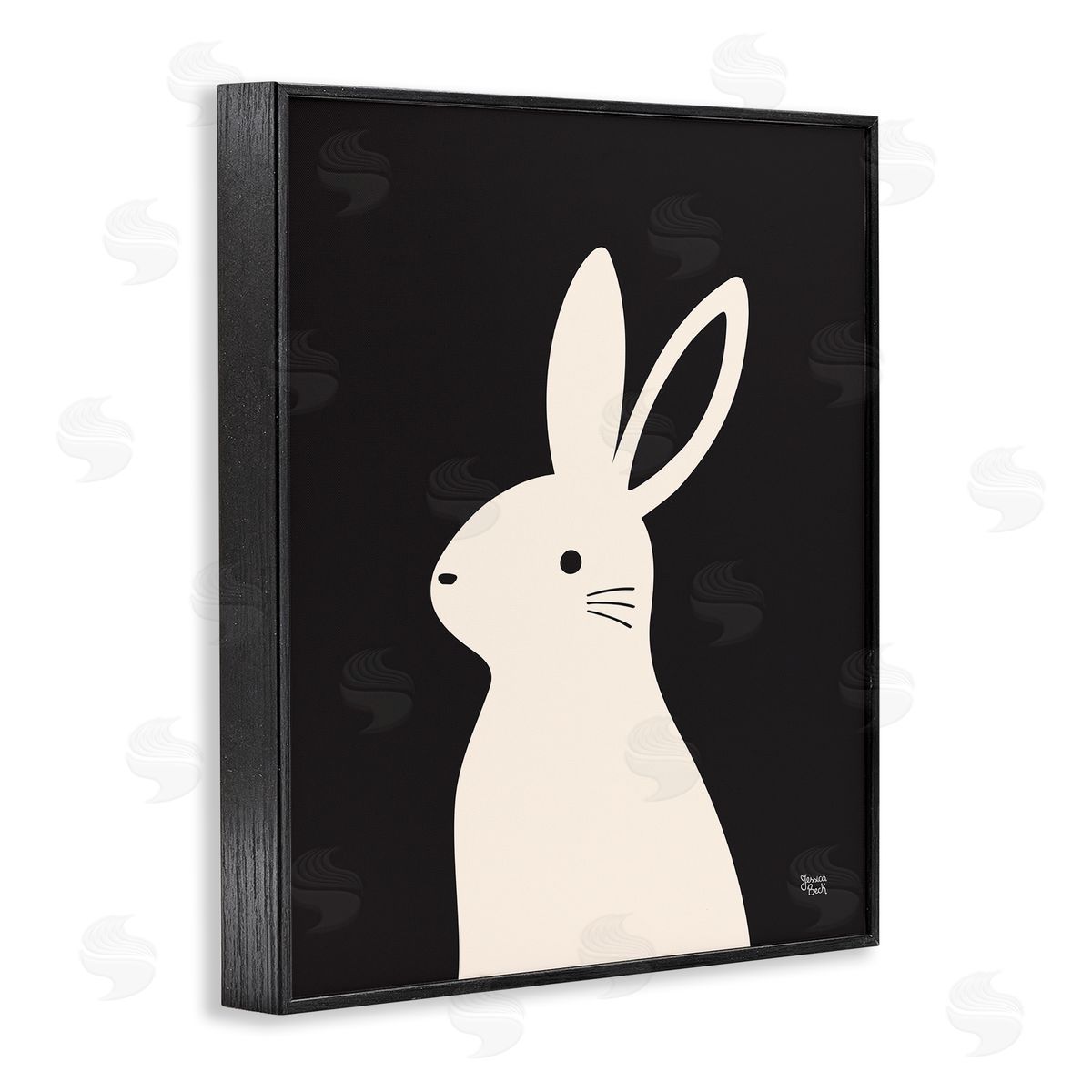 Simple White Bunny Black Frame Print Wall Art, Home Decor by Jessica Beck