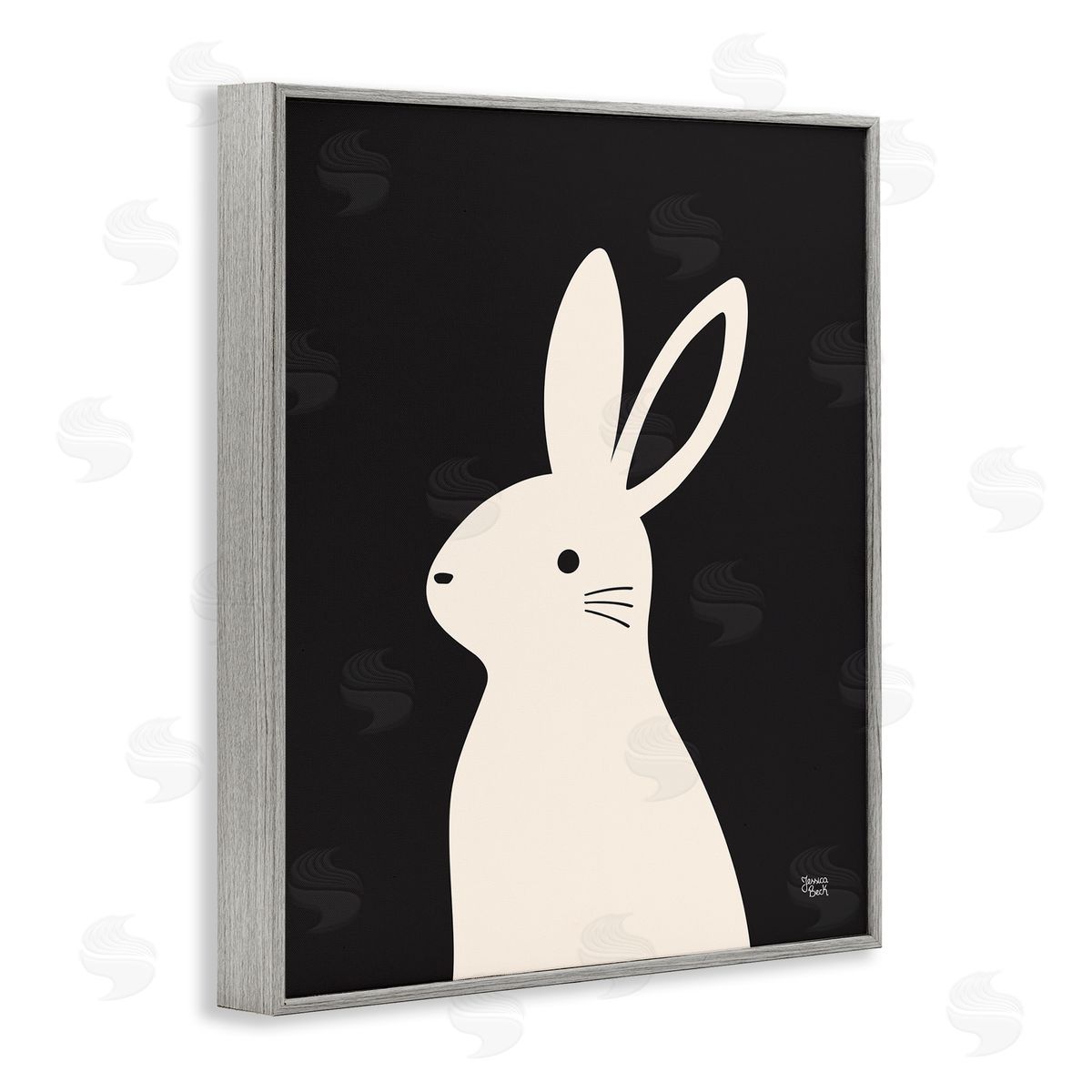 Simple White Bunny Grey Frame Print Wall Art, Home Decor by Jessica Beck