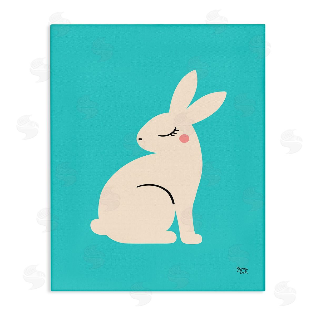 Blushing Rabbit on Blue Canvas Wall Art, Home Decor by Jessica Beck