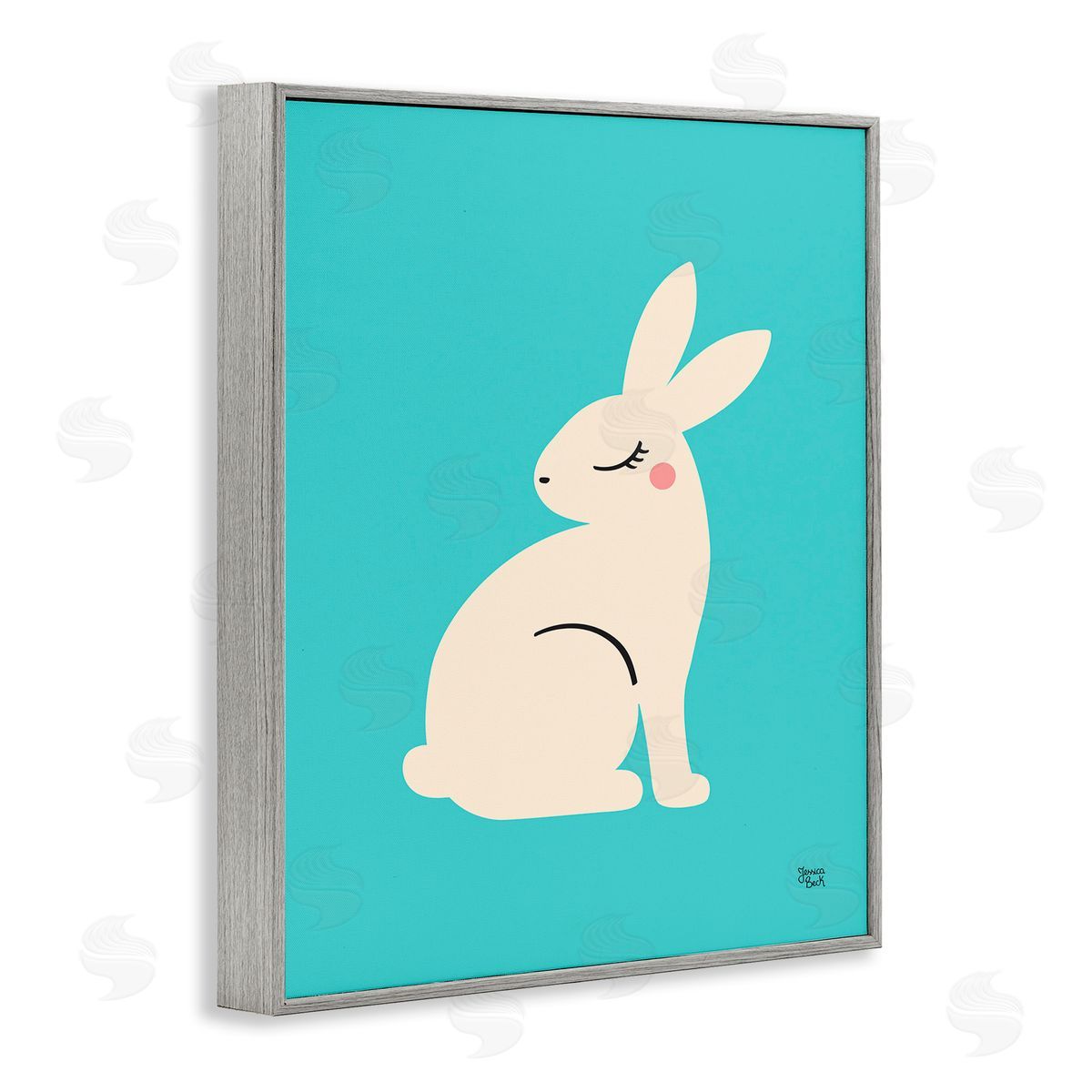 Blushing Rabbit on Blue Grey Frame Print Wall Art, Home Decor by Jessica Beck
