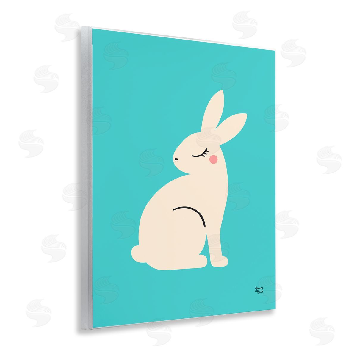 Blushing Rabbit on Blue Wood Plaque Wall Art, Home Decor by Jessica Beck