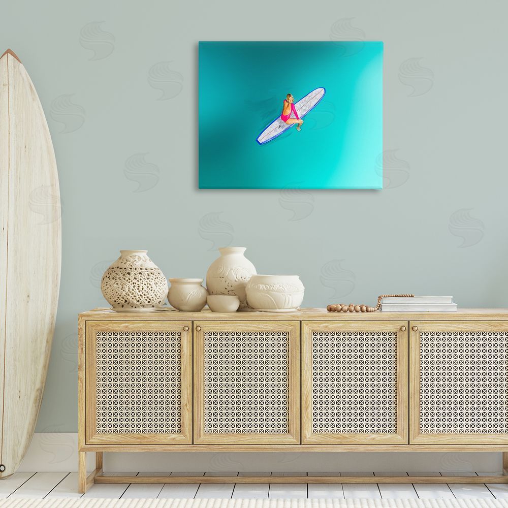 Amelia Noyes Sitting on Peaceful Surfboard Canvas Wall Art Print in Room