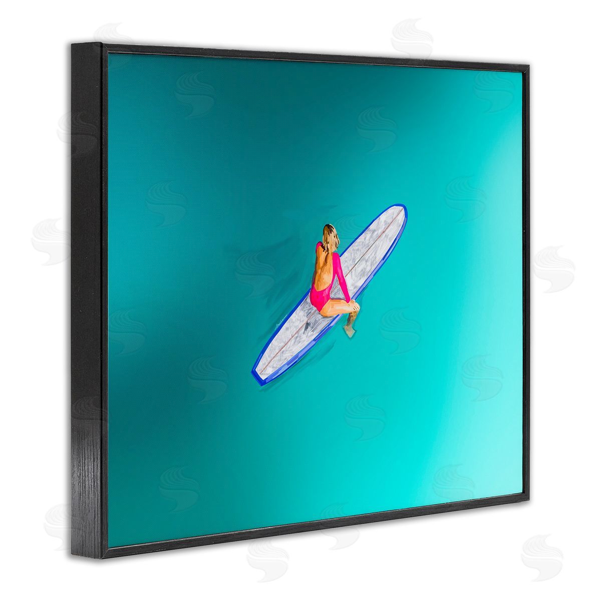 Amelia Noyes Sitting on Peaceful Surfboard Black Framed Giclee Wall Art Print
