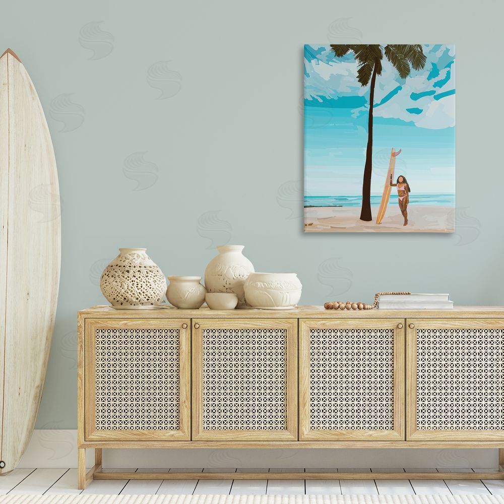 Amelia Noyes Tropical Beach Day Girl Canvas Wall Art Print in Room