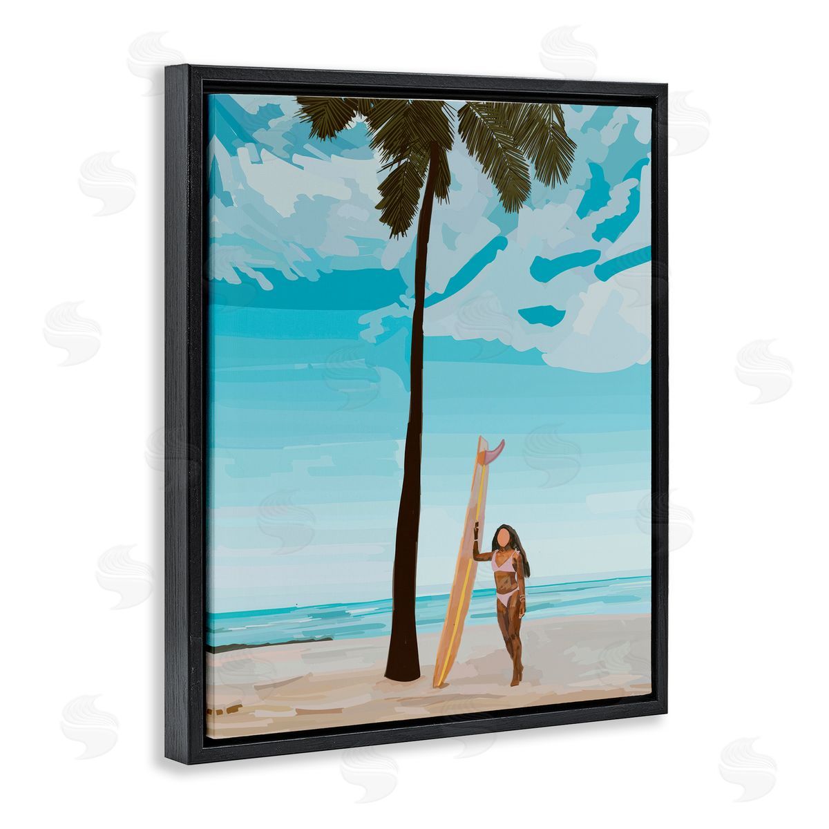 Amelia Noyes Tropical Beach Day Girl Black Floating Frame Canvas Wall Art Print