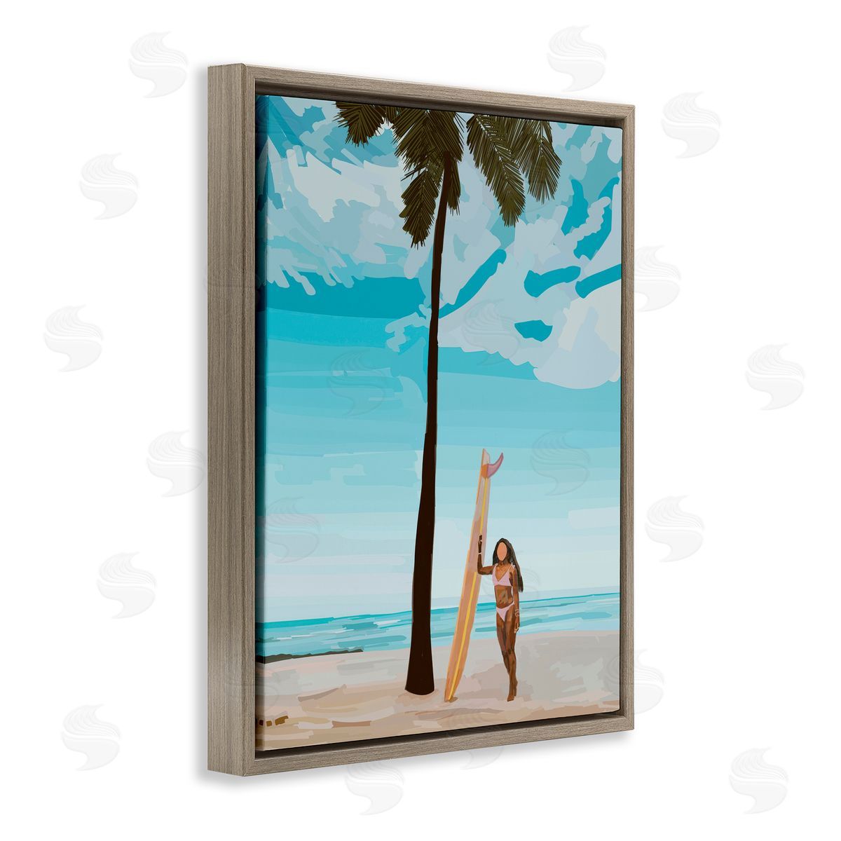 Amelia Noyes Tropical Beach Day Girl Brown Floating Frame Canvas Wall Art Print
