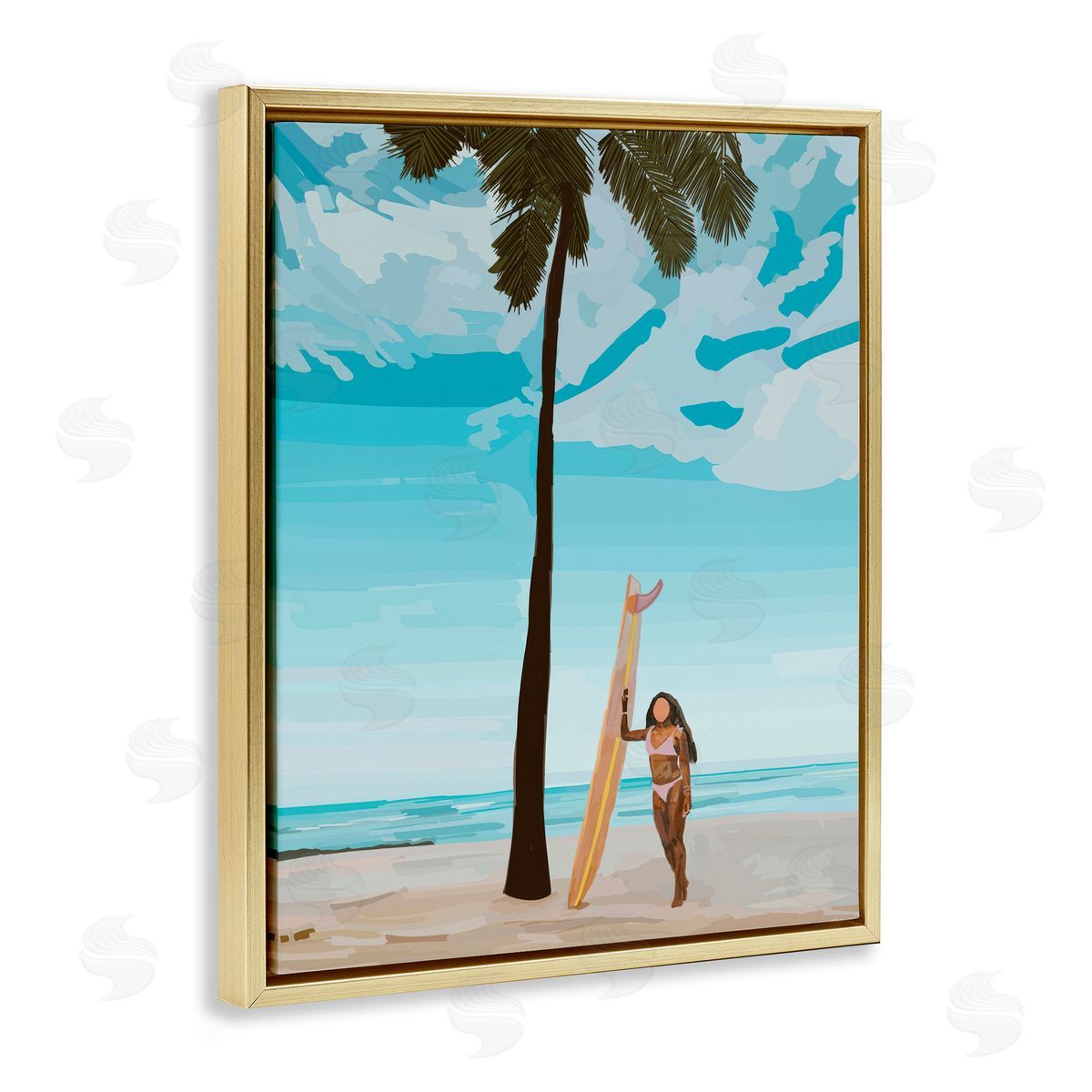 Amelia Noyes Tropical Beach Day Girl Gold Floating Frame Canvas Wall Art Print