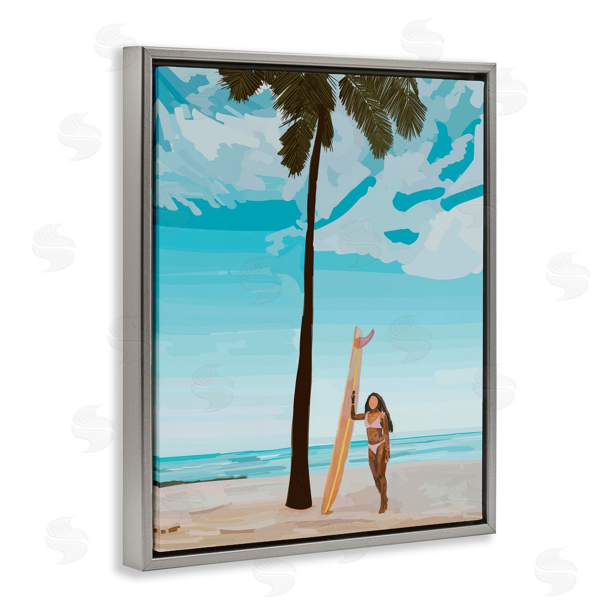 Amelia Noyes Tropical Beach Day Girl Gray Floating Frame Canvas Wall Art Print