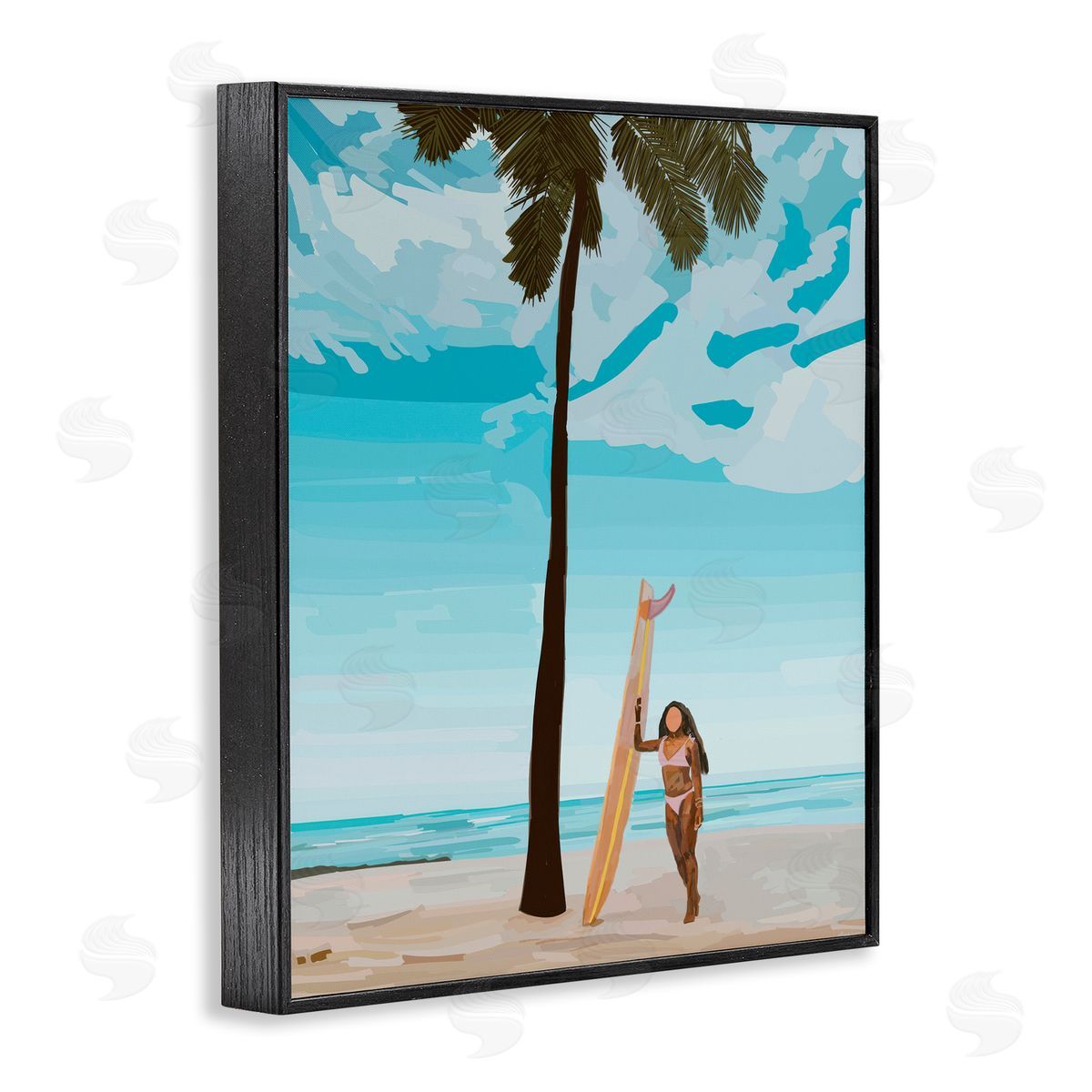 Amelia Noyes Tropical Beach Day Girl Black Framed Giclee Wall Art Print