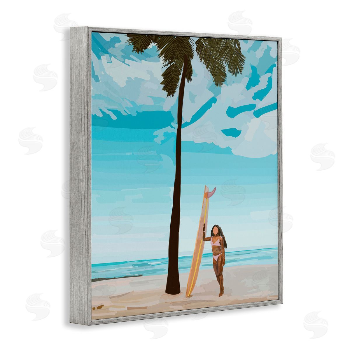 Amelia Noyes Tropical Beach Day Girl Gray Framed Giclee Wall Art Print